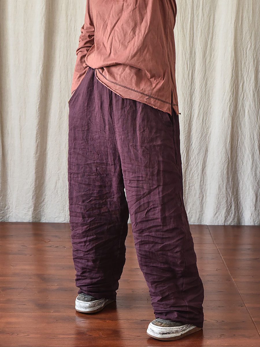 Női Casual Egyszínű Bő Szárú Gumis Derekú Vászonnadrág | Plus Size