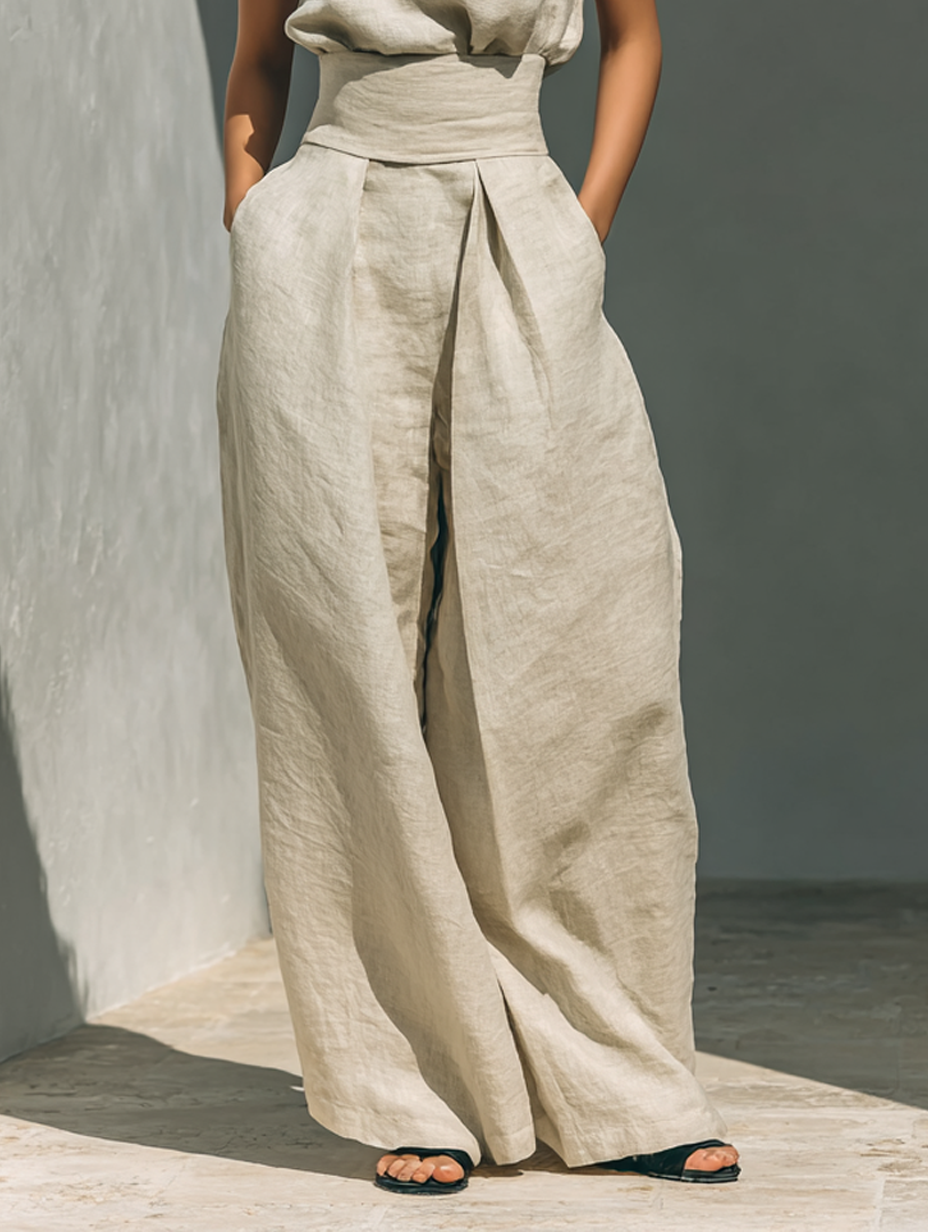 Maria - sleeveless top and baggy cotton-linen trousers