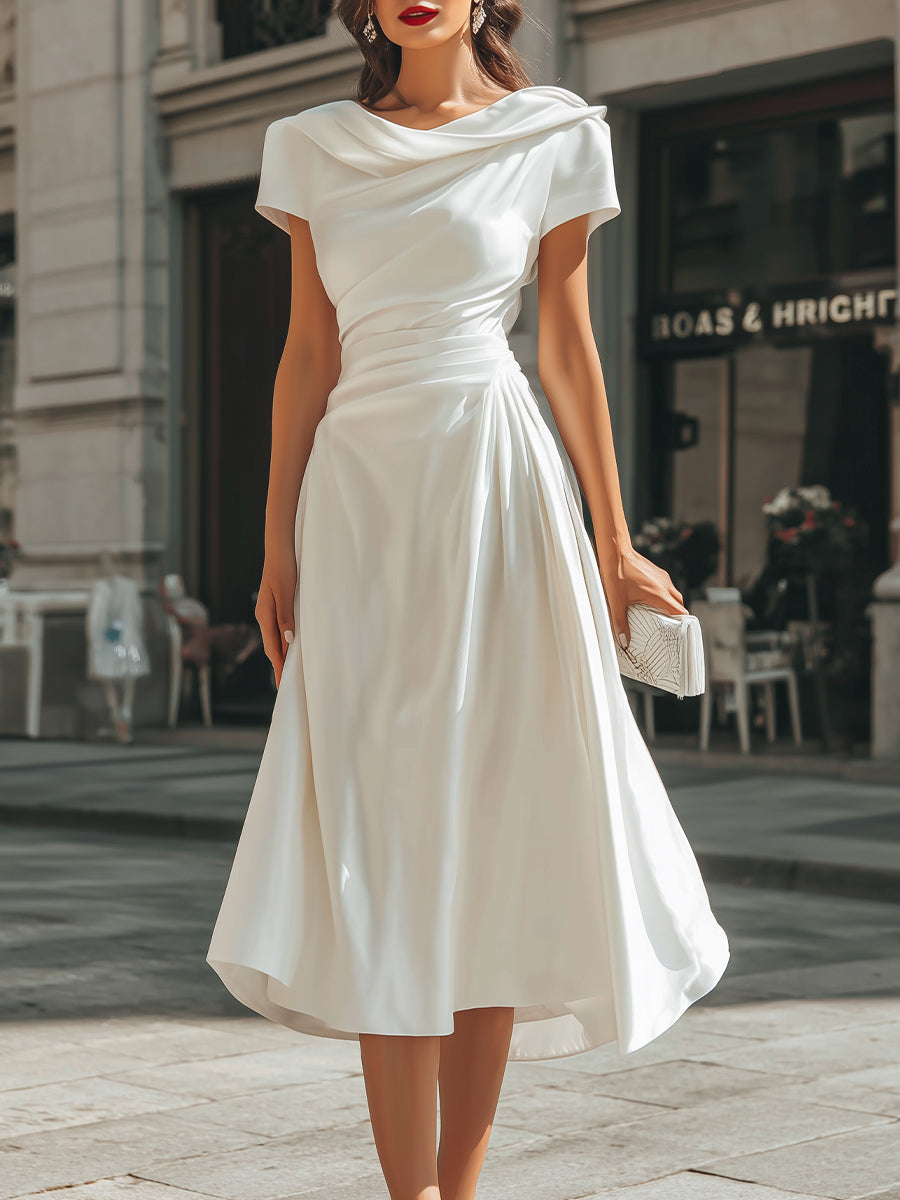 Asymmetric Midi Dress with Shirring