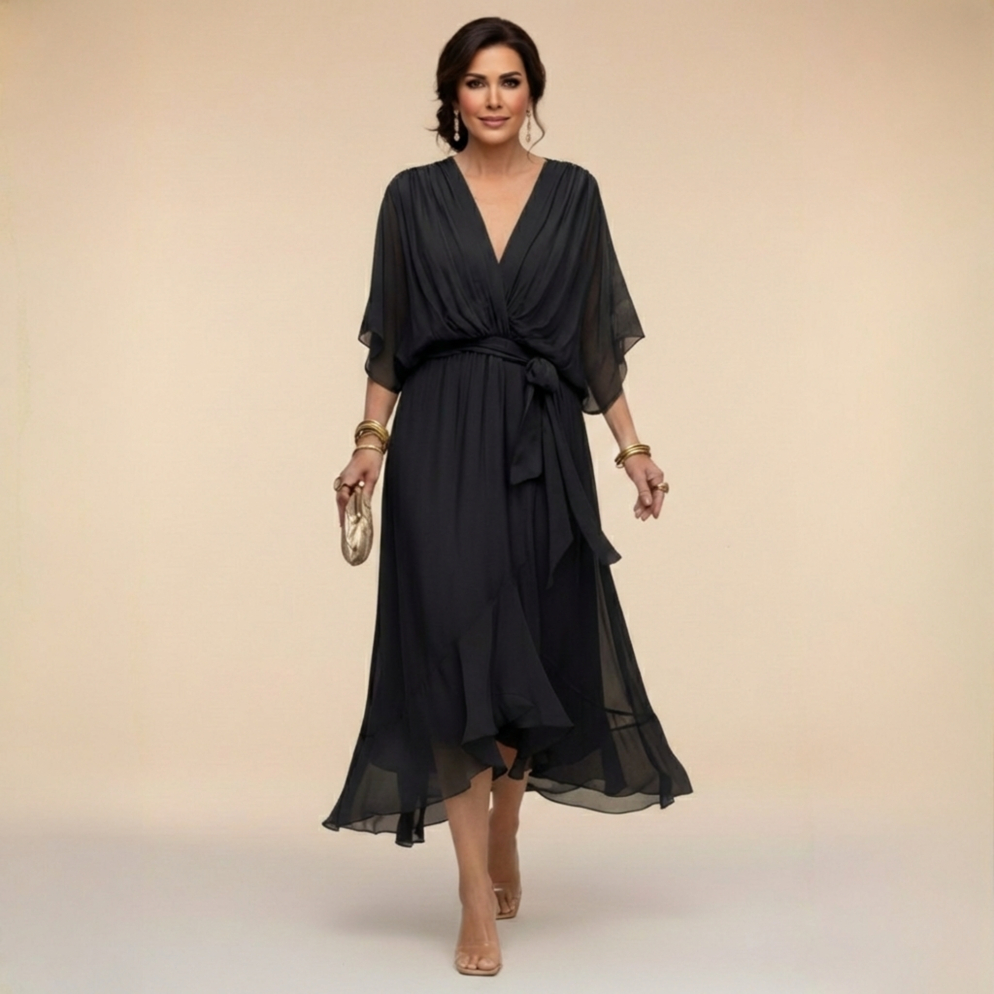 Monica Chiffon Dress with V-Neckline