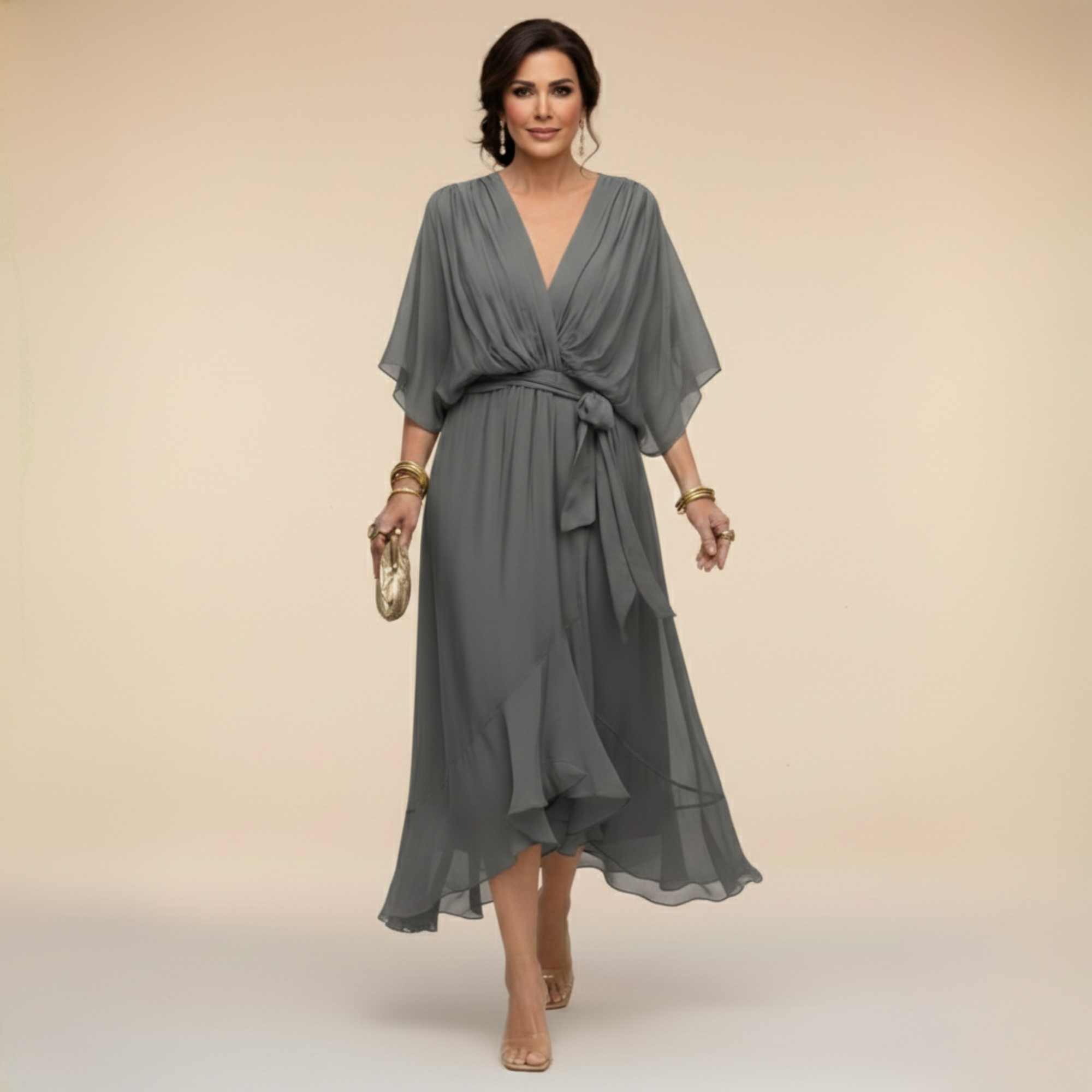 Monica Chiffon Dress with V-Neckline