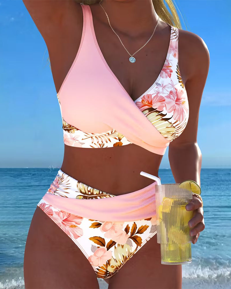 Contrast floral bikini with slit