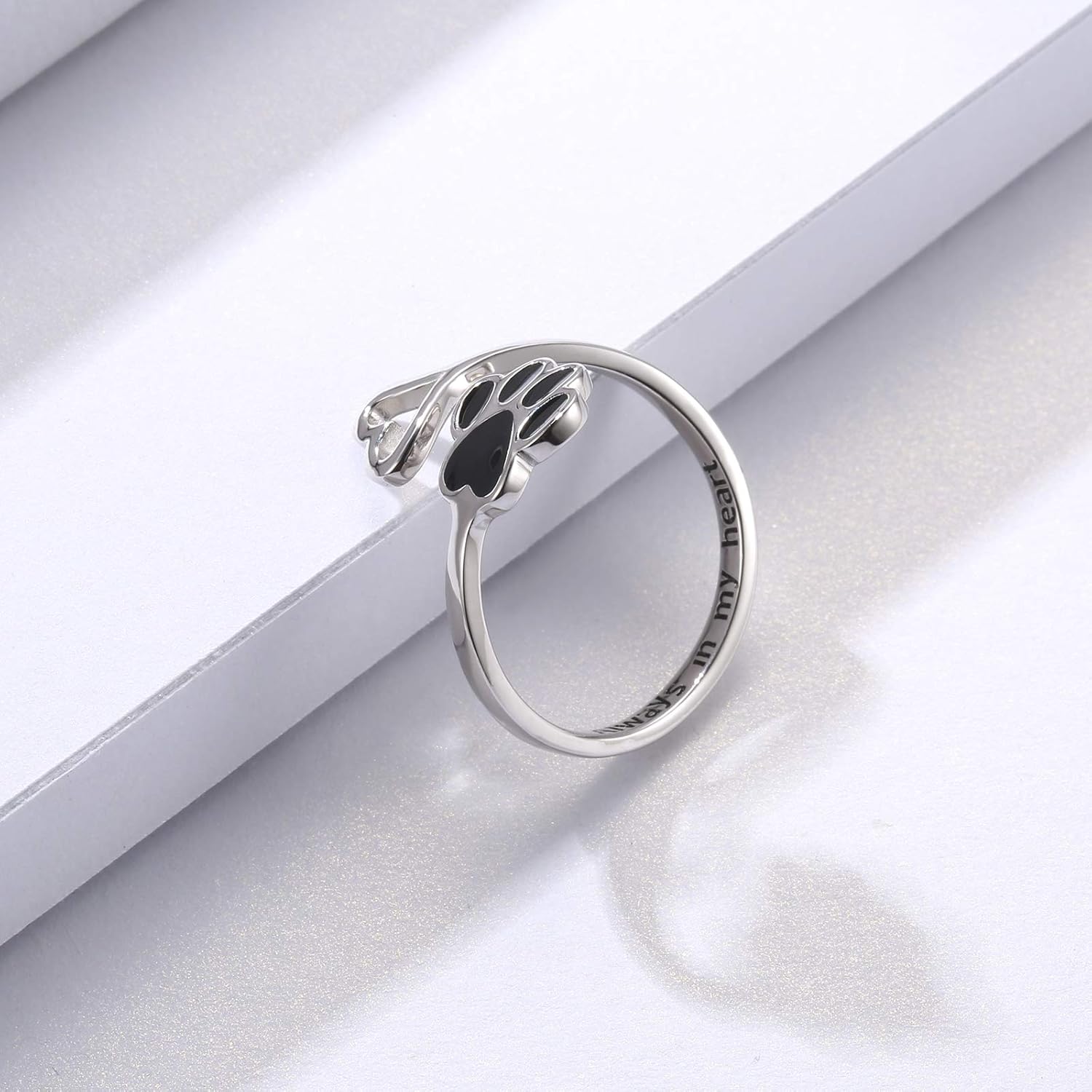 Handcrafted Paw & Heart Ring - Adjustable 925 Sterling Silver