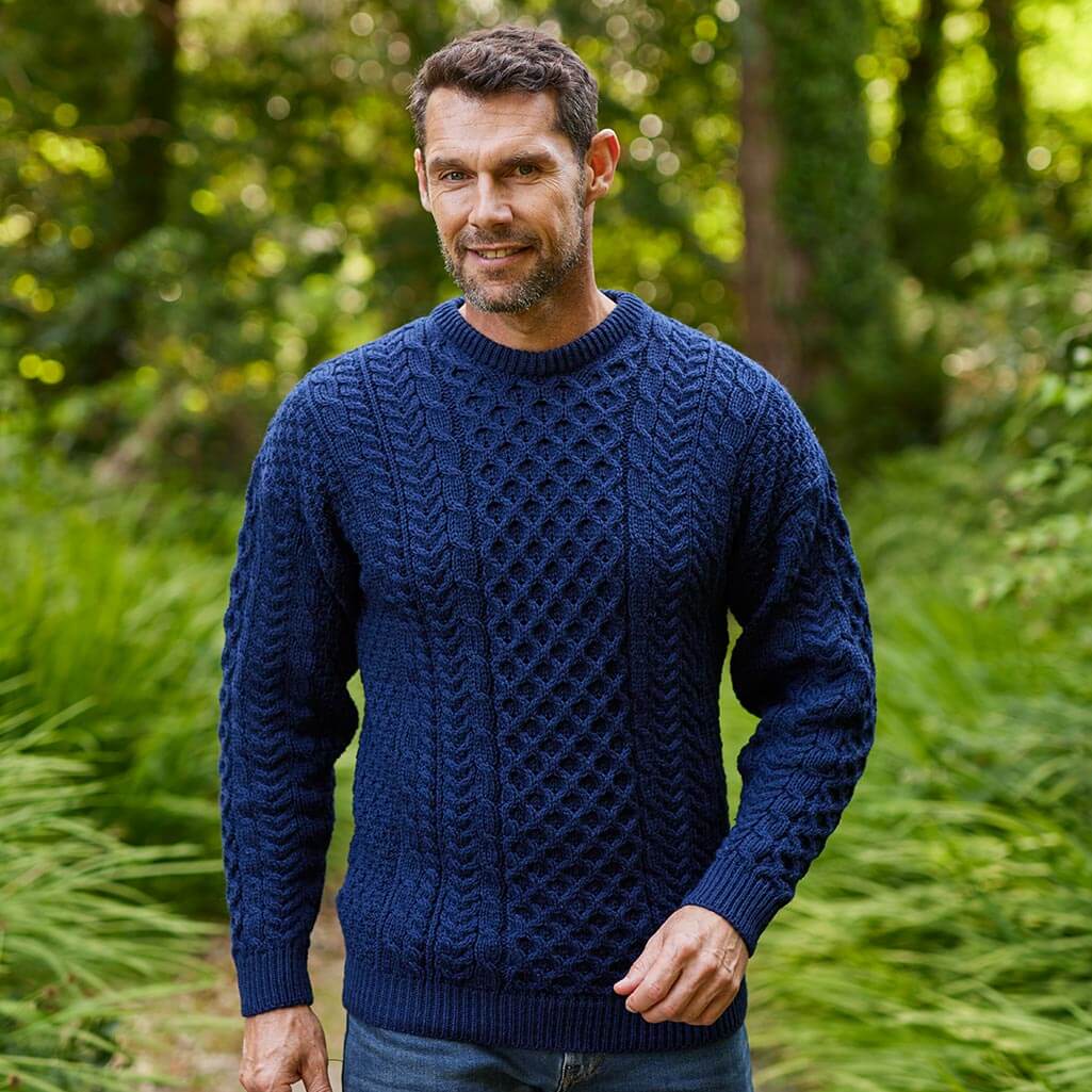 Men's Traditional Crew Neck Aran Sweater