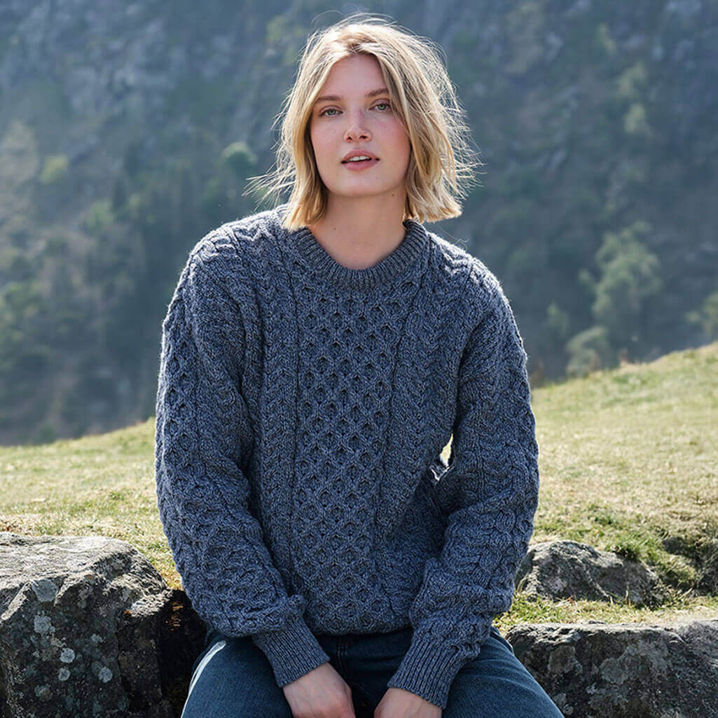 Women's Traditional Crew Neck Aran Sweater