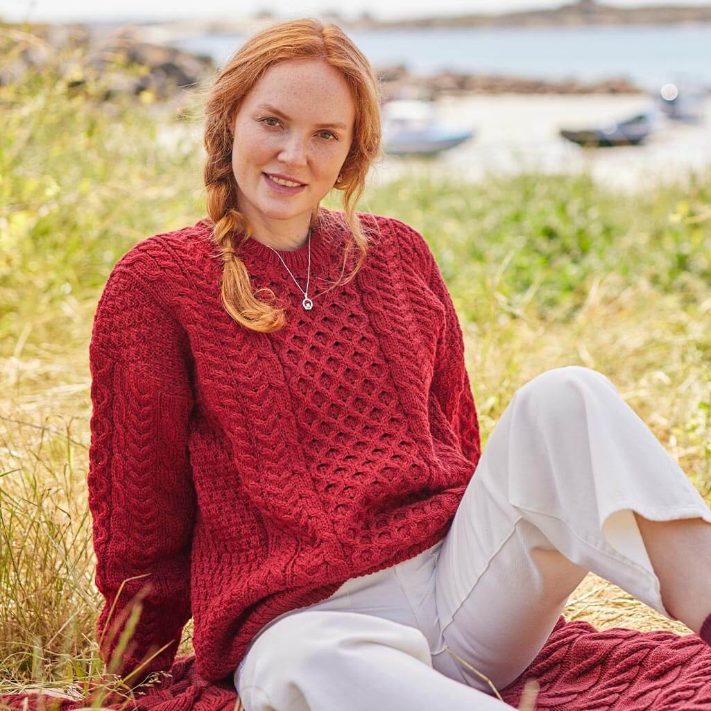 Women's Traditional Crew Neck Aran Sweater