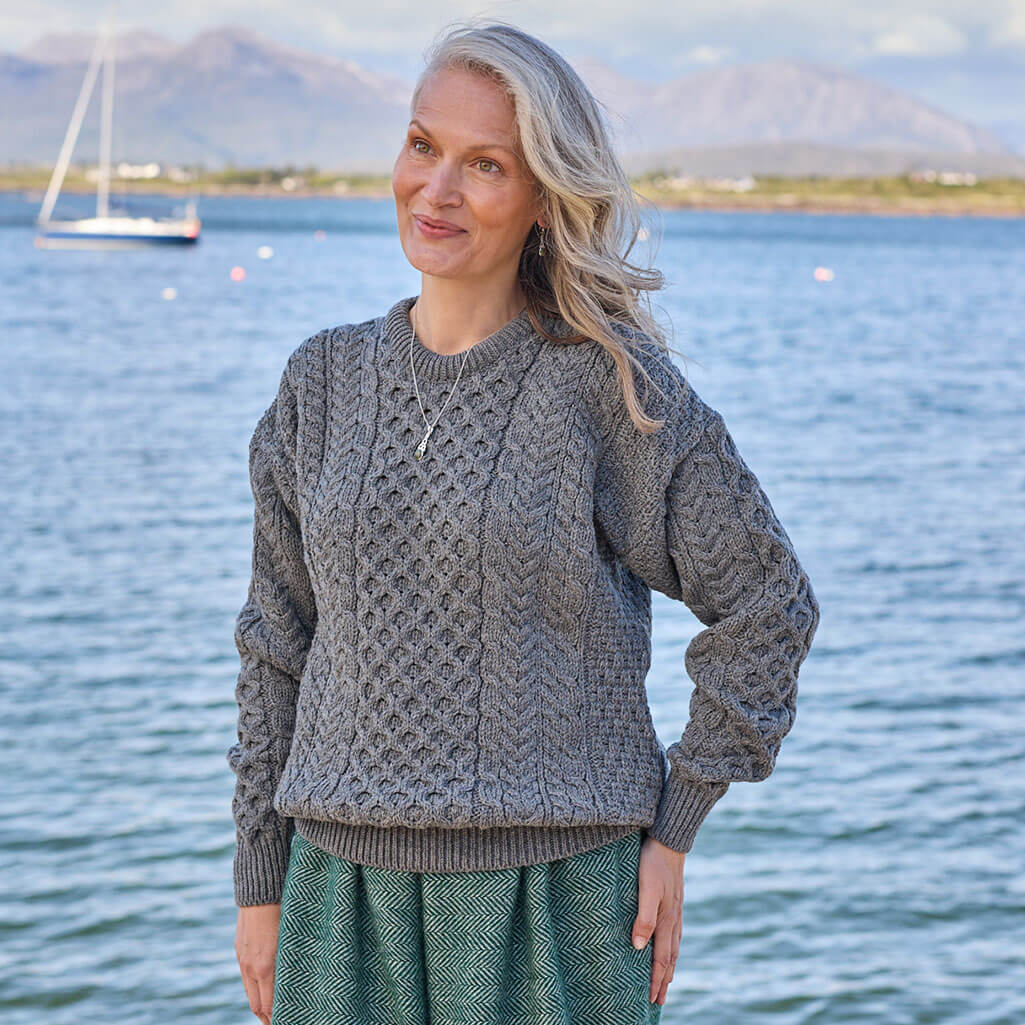 Women's Traditional Crew Neck Aran Sweater