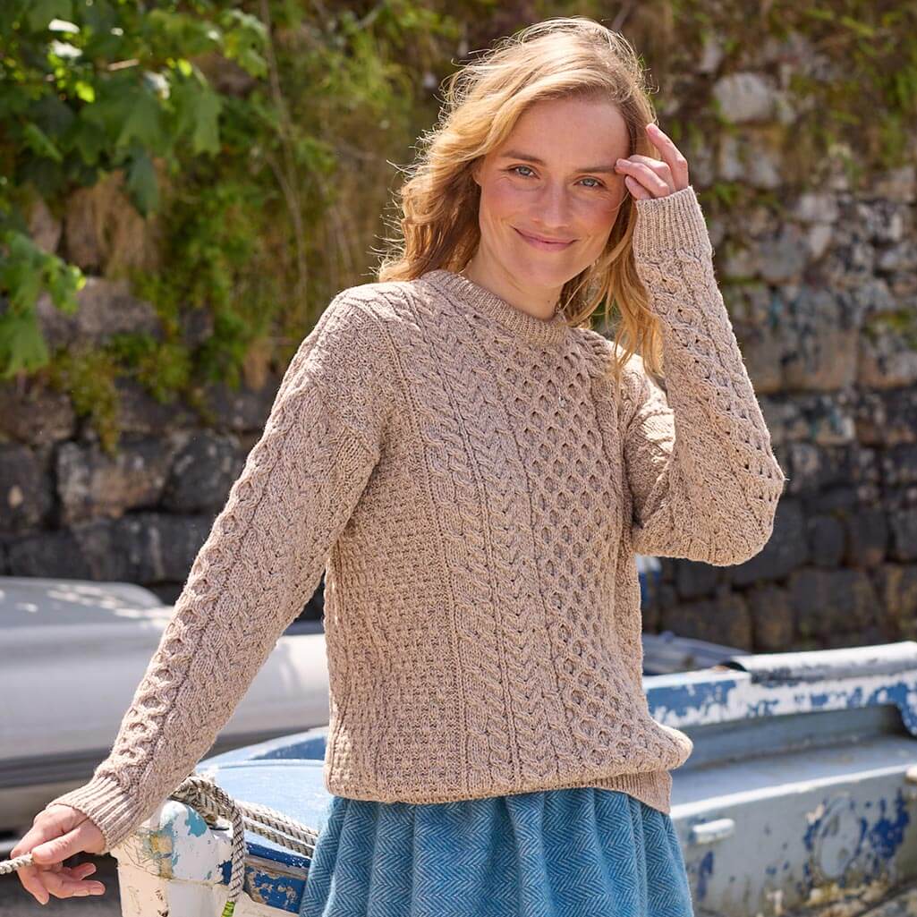 Women's Traditional Crew Neck Aran Sweater