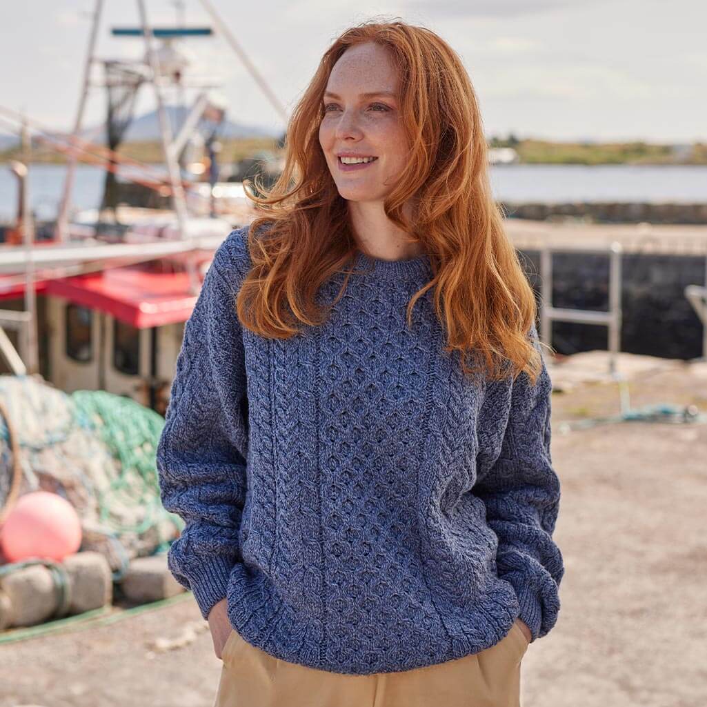 Women's Traditional Crew Neck Aran Sweater