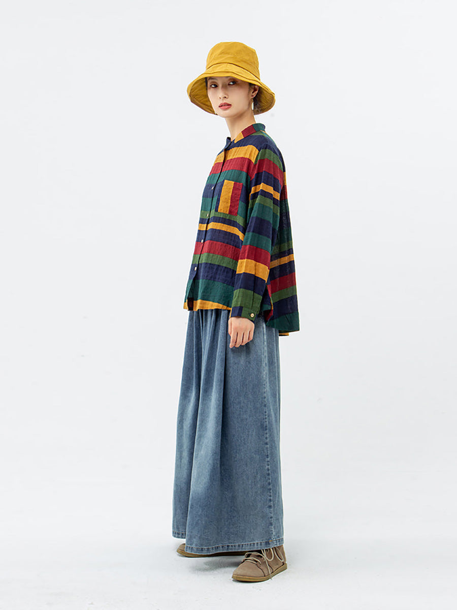 Vintage Csíkos Pamut Ing Hosszú Ujjal | Plus Size