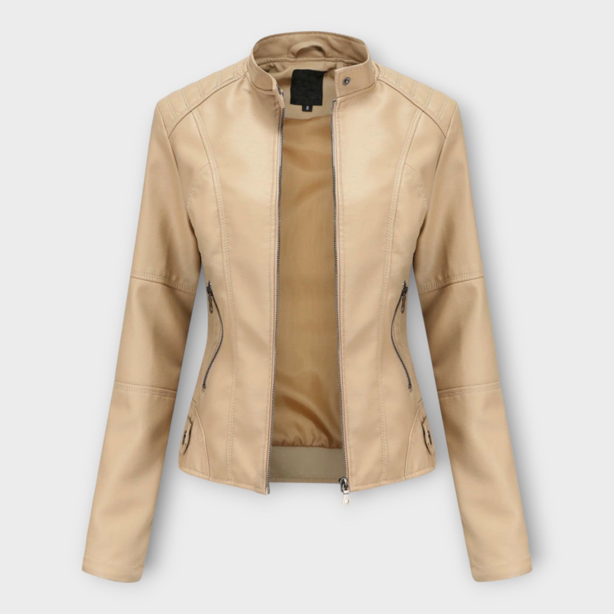 Elegant leather jacket with a modern silhouette and timeless aesthetic
