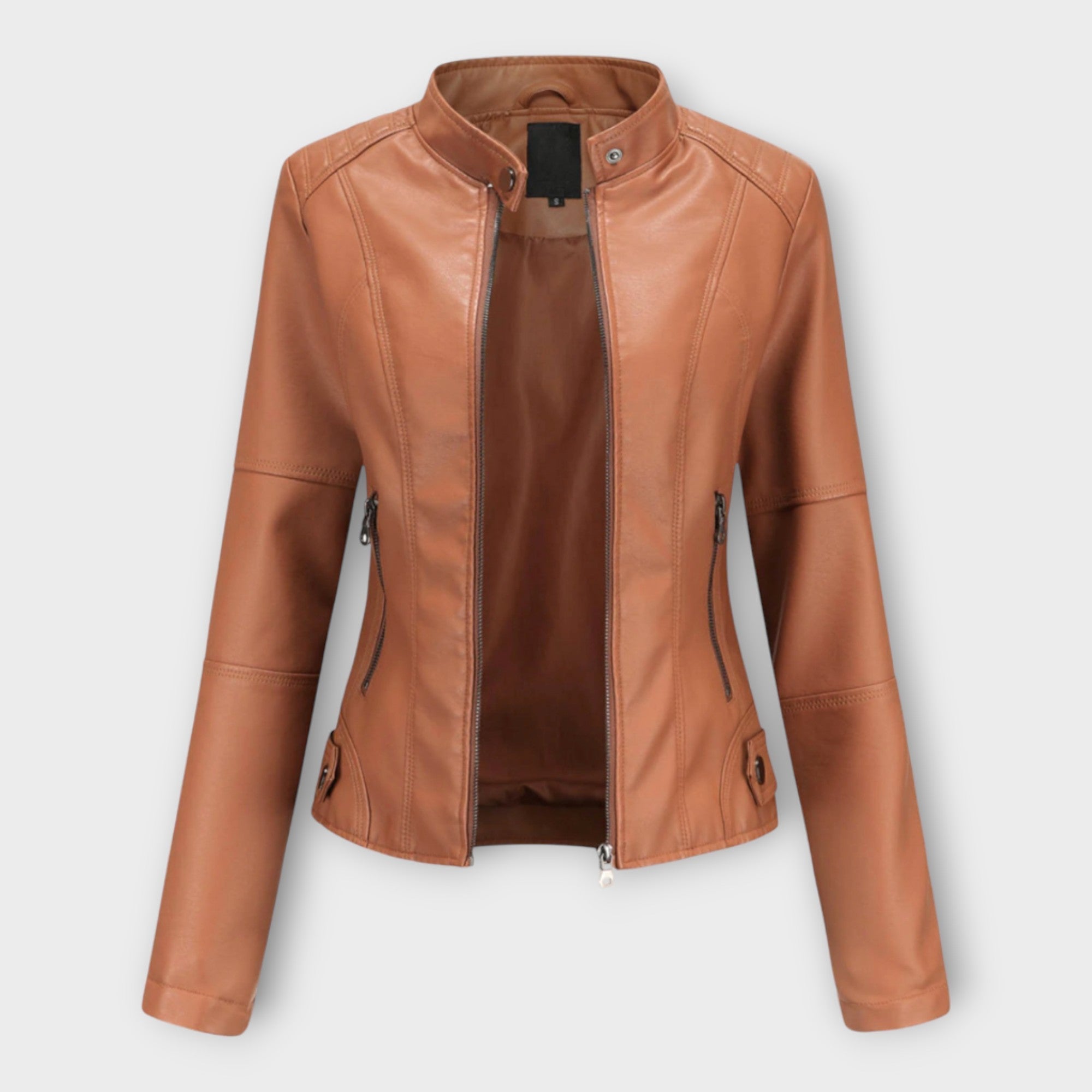 Elegant leather jacket with a modern silhouette and timeless aesthetic