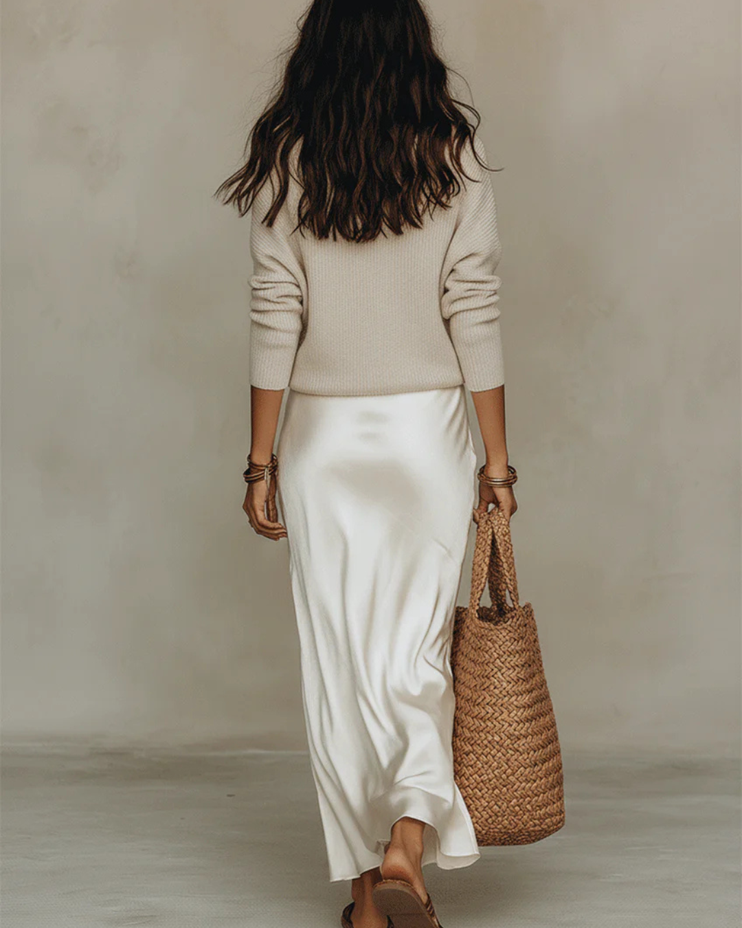 Elena – Silk Midi Dress with Cardigan