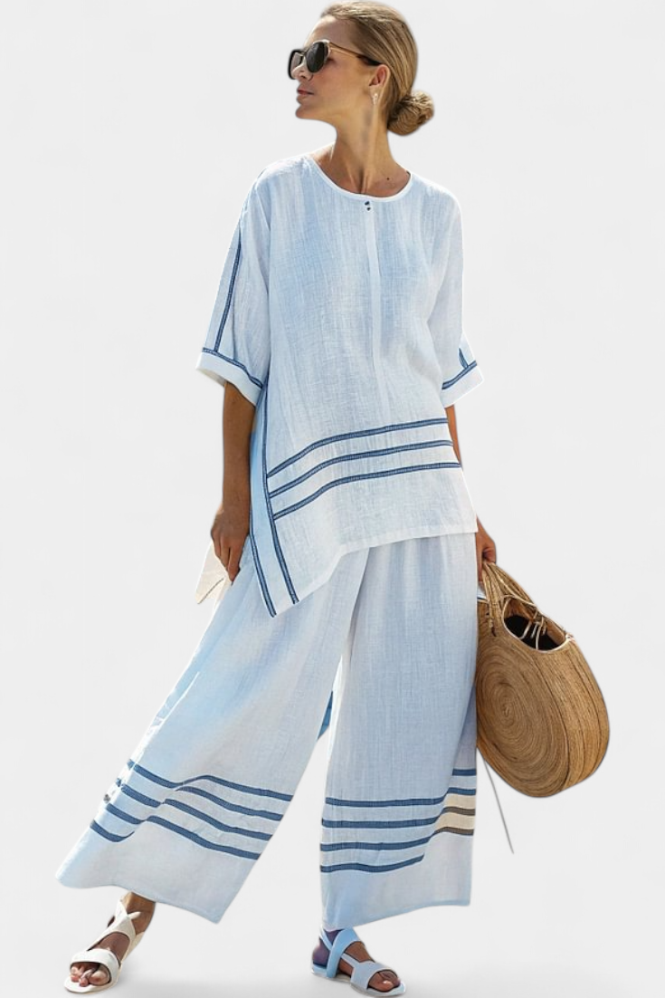 Wide striped, asymmetrical overall - modern and comfortable style