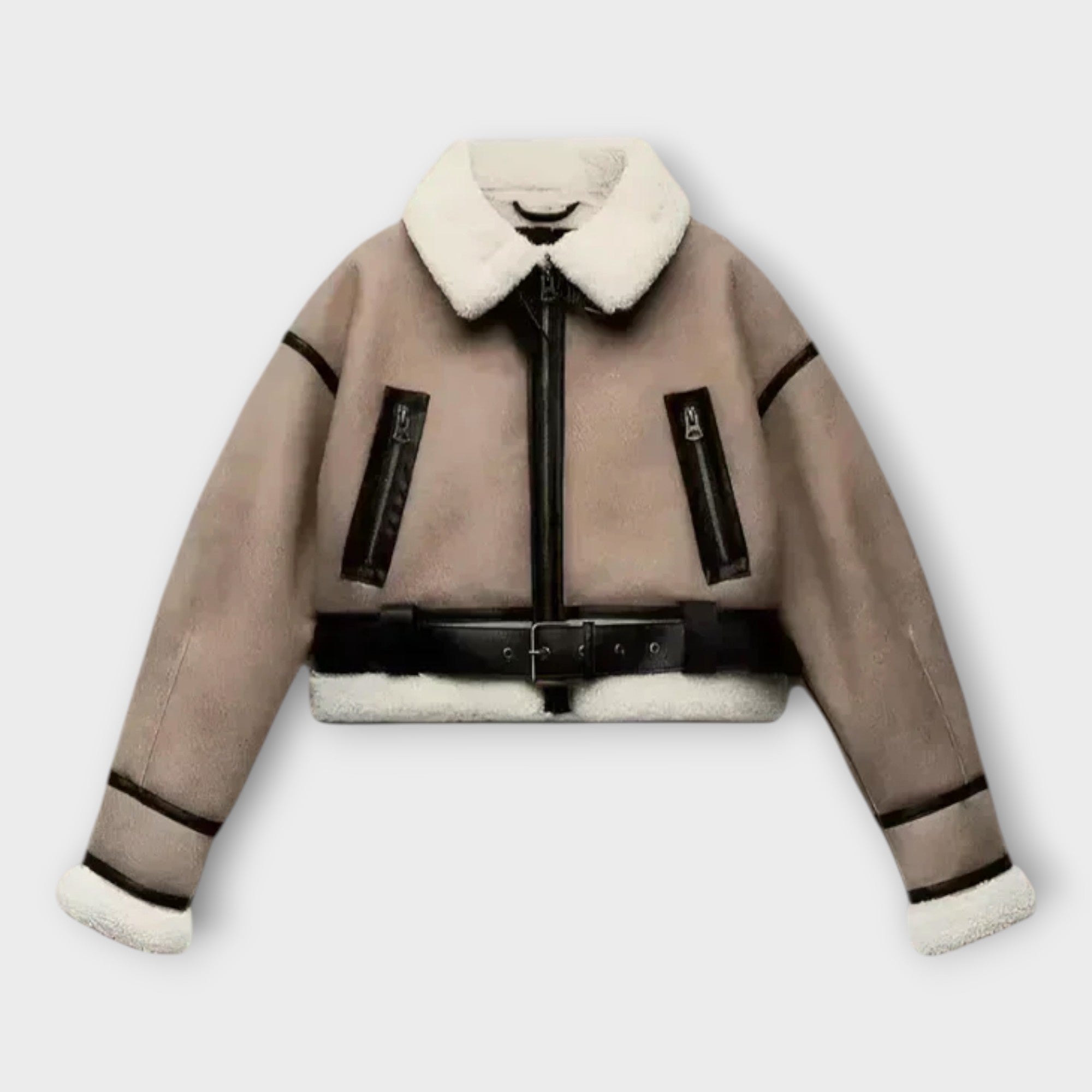 Leather jacket with lining and belt