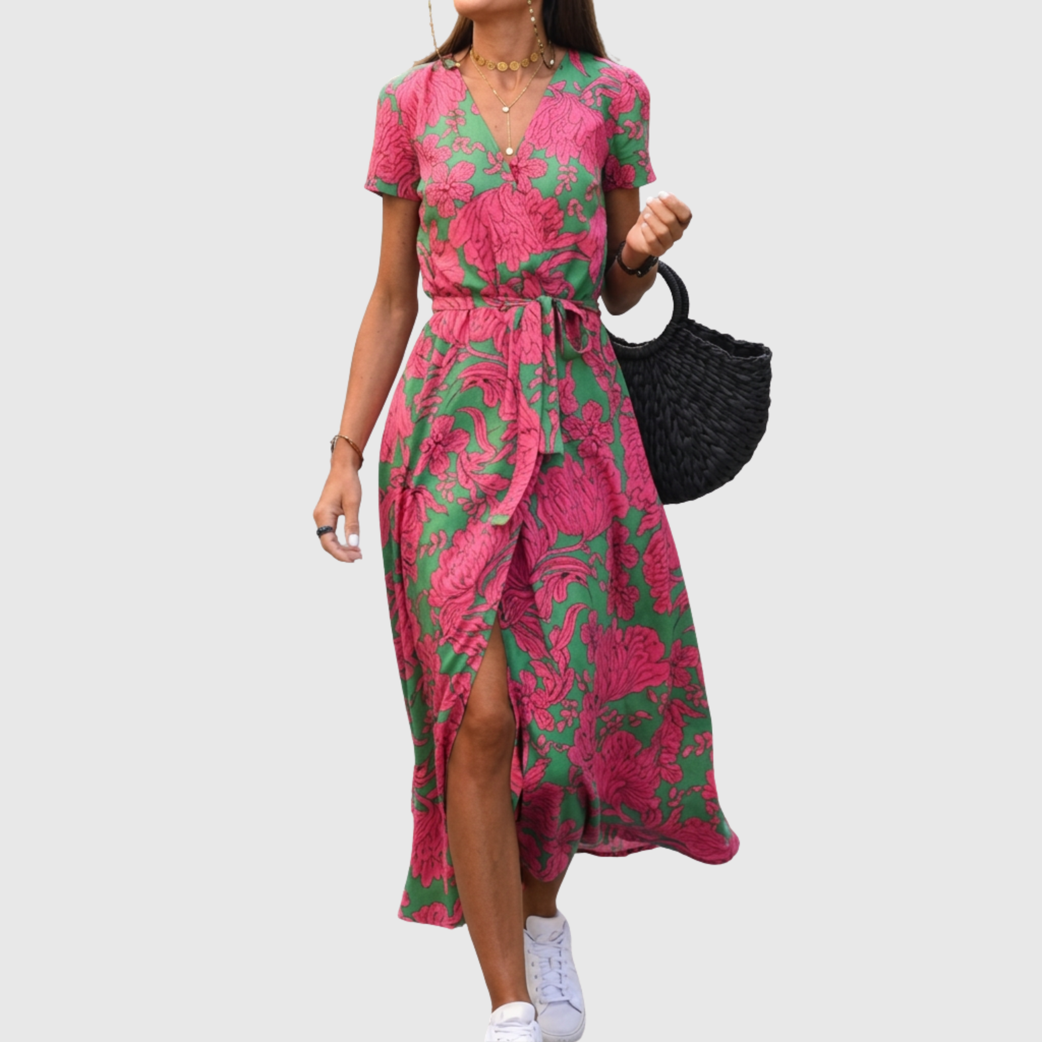 Julia - Crossover Midi Dress with Tie Waist