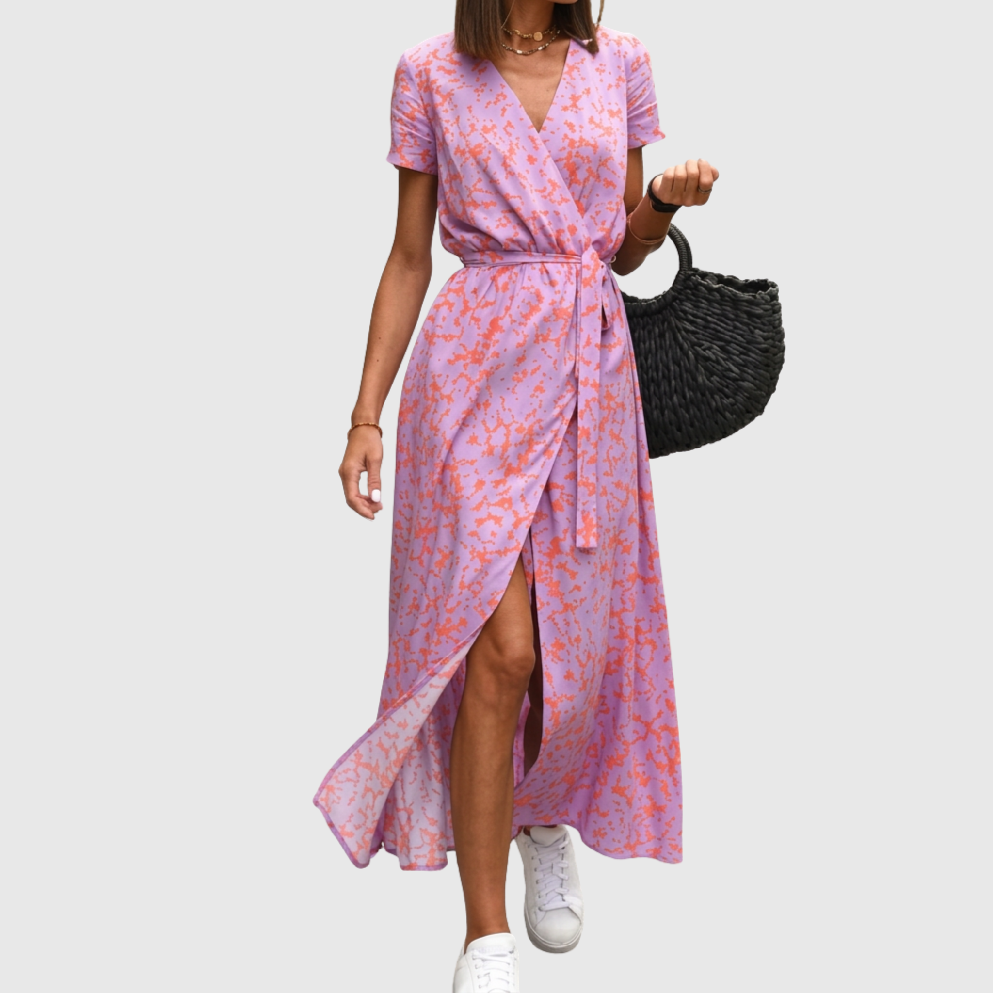 Julia - Crossover Midi Dress with Tie Waist