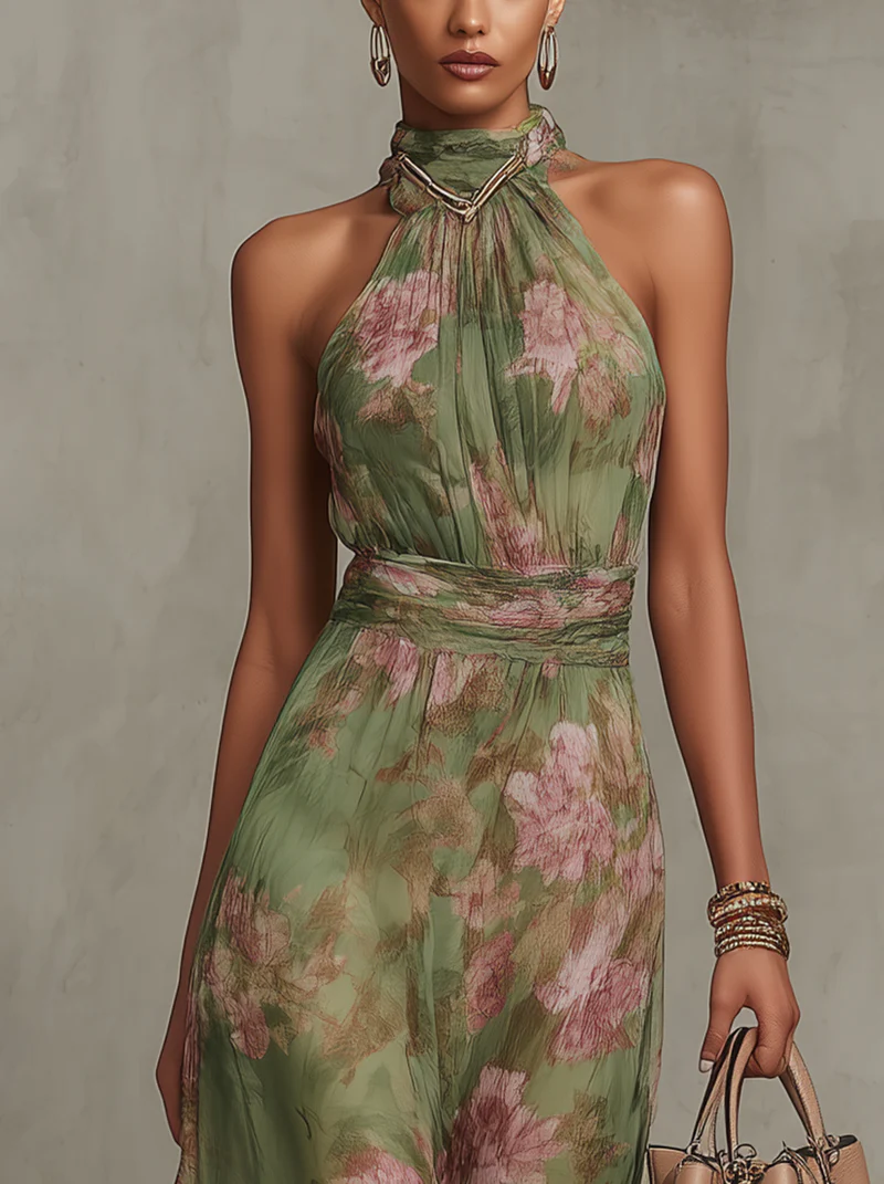 Florine™ | Green Floral Maxi Dress