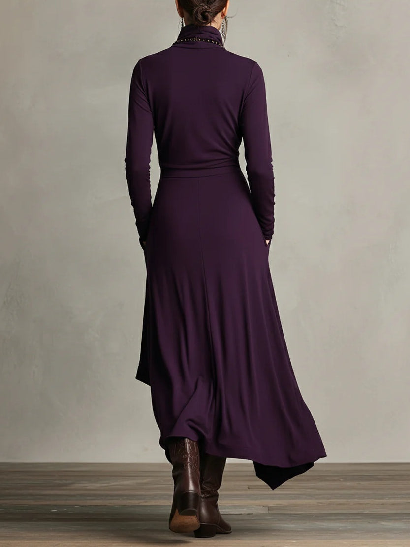 Doina | Asymmetric pleated maxi dress with high collar