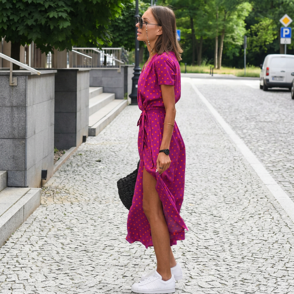 Julia - Crossover Midi Dress with Tie Waist
