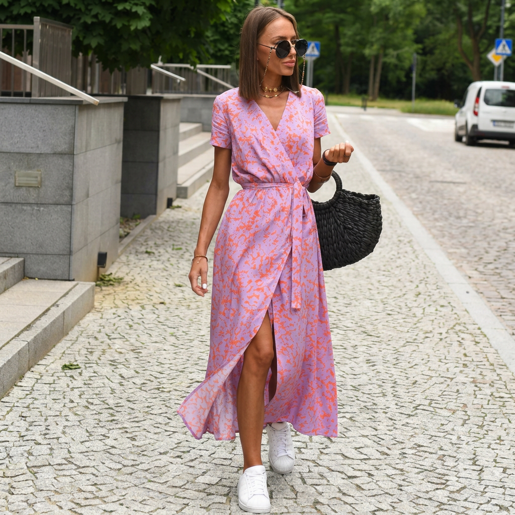 Julia - Crossover Midi Dress with Tie Waist