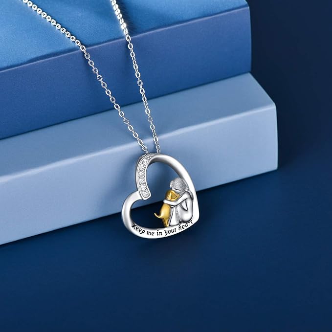 925 Sterling Silver Necklace - Heart and Dog Design with Zirconia