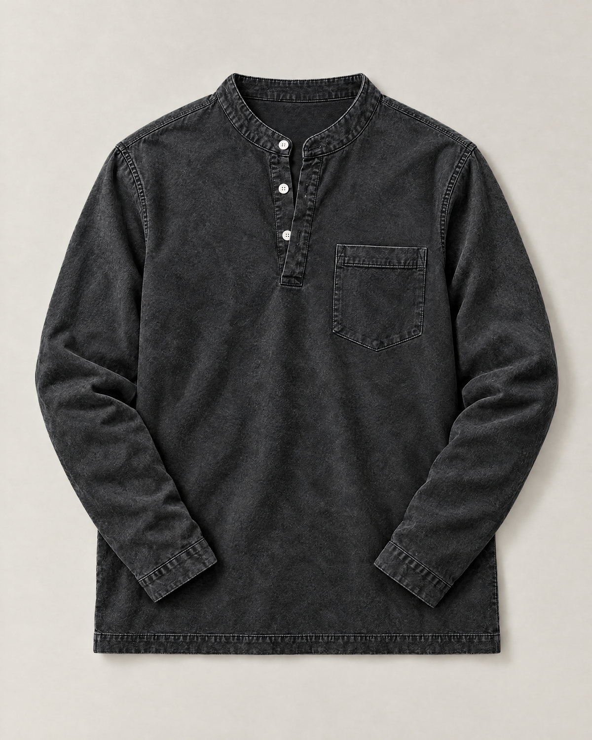 Saltwater henley póló – fekete, kiterítve